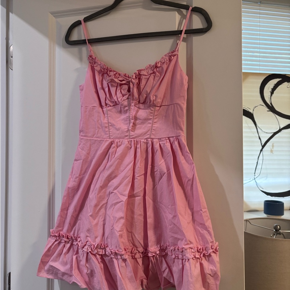 Pink Ruffled Spaghetti Strap Dress